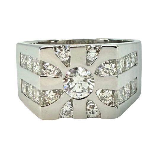 14K White Gold Mens Diamond Ring 3.20 Carats TW G, VS2-SI1