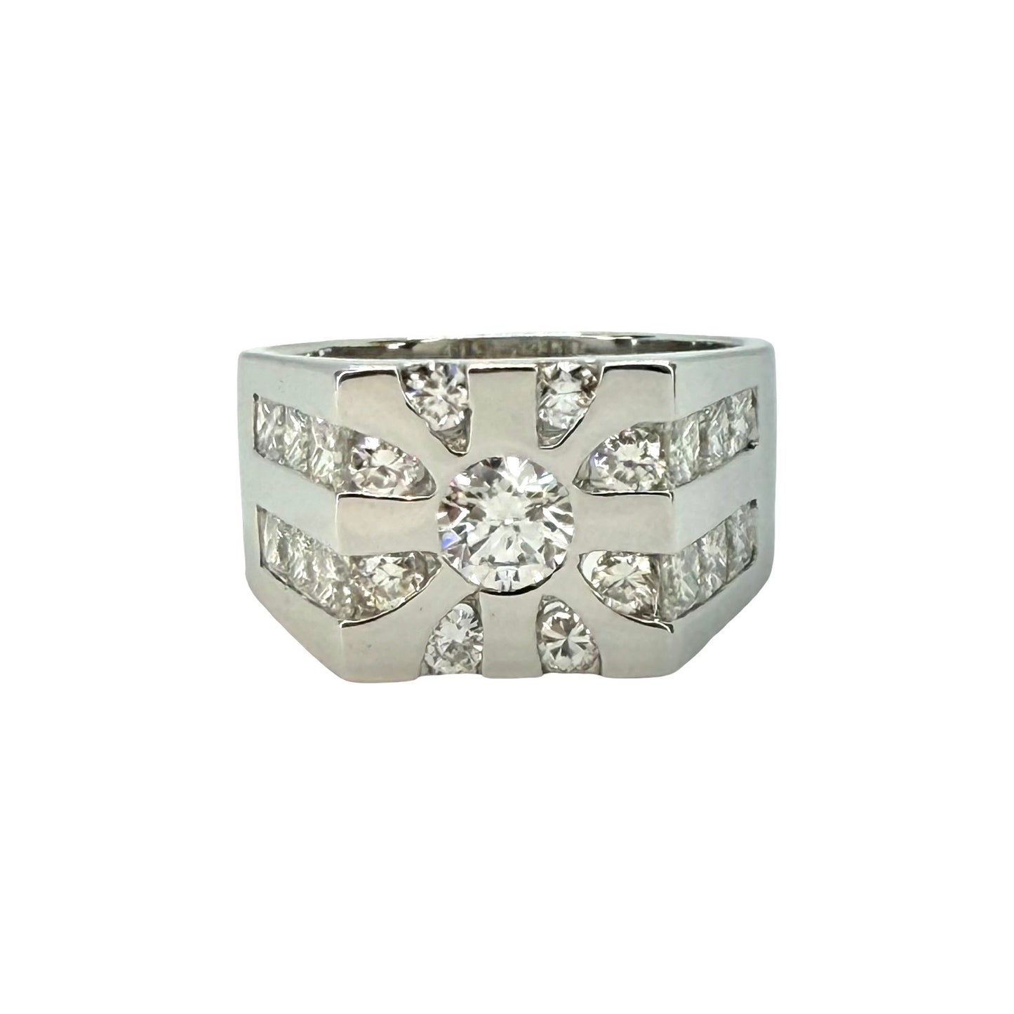 14K White Gold Mens Diamond Ring 3.20 Carats TW G, VS2-SI1