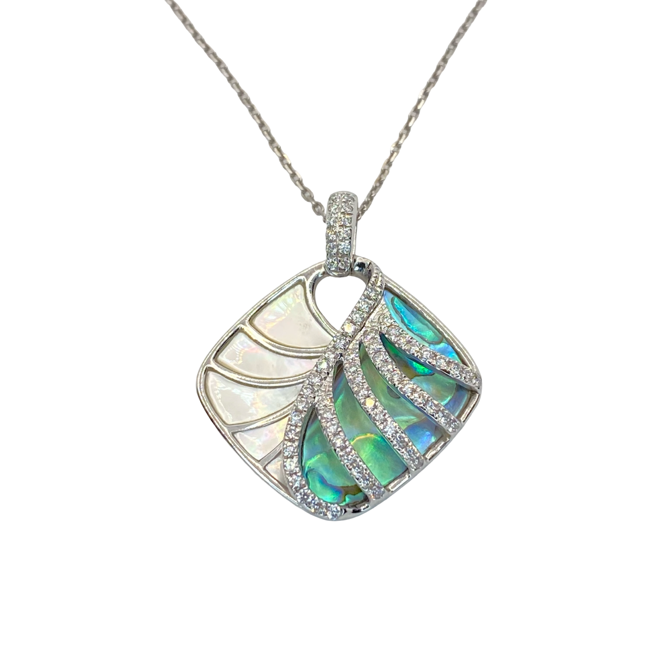 14K White Gold Frederic Sage Cushion Mother-of-Pearl and Abalone Shell Venus Pendant