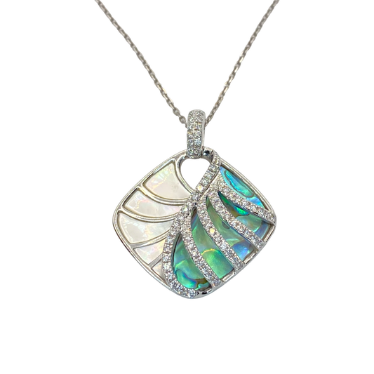 14K White Gold Frederic Sage Cushion Mother-of-Pearl and Abalone Shell Venus Pendant