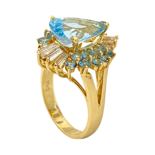 14K Yellow Gold Blue Topaz Ring with Diamonds 0.80 Carats