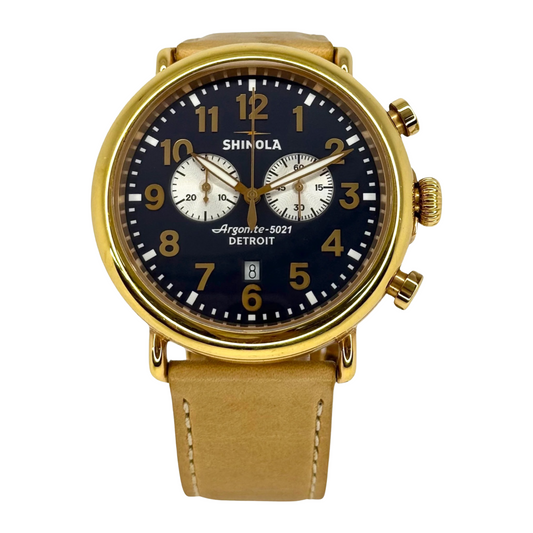 Shinola Runwell 41mm Black Dial Gold Plated Quartz Chronograph