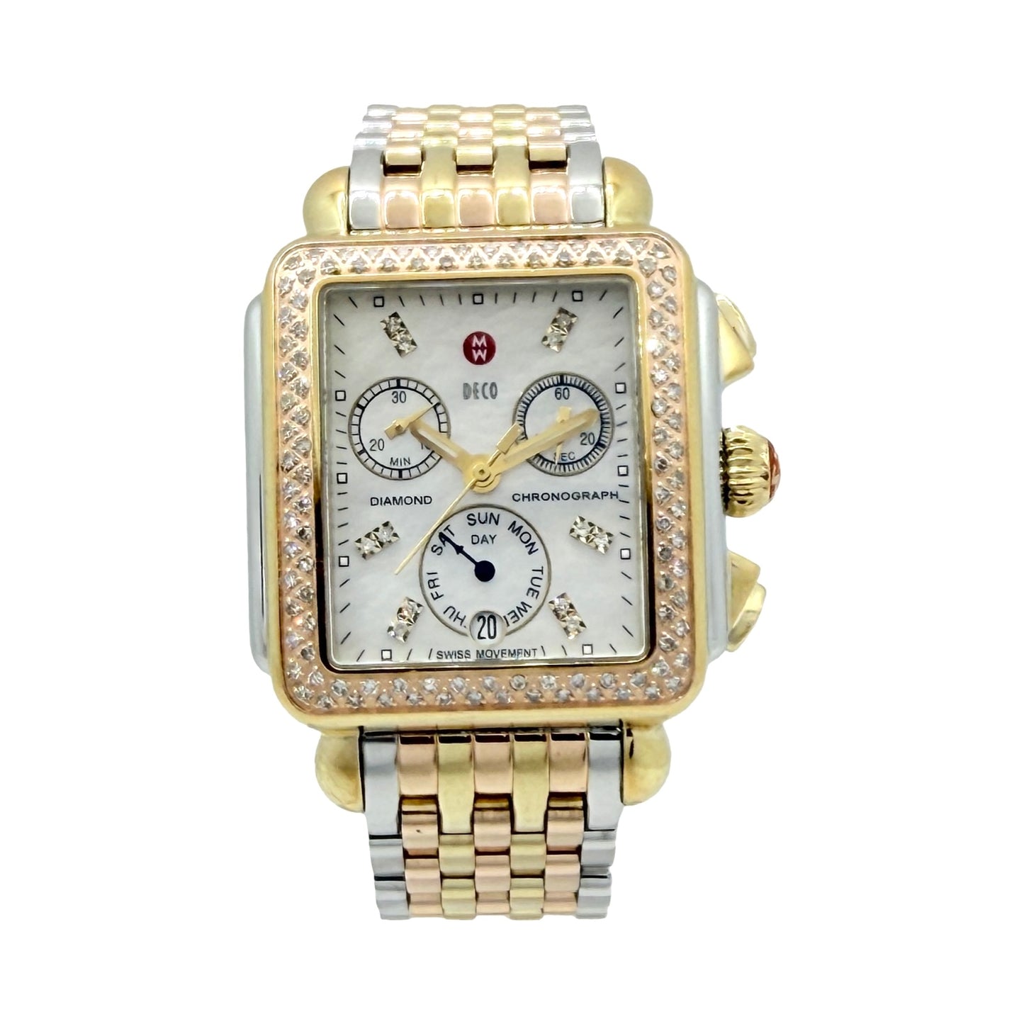 Michele Deco Tri-Tone Quartz Chronograph Mother-of-Pearl Dial with Diamonds MWW06P000077