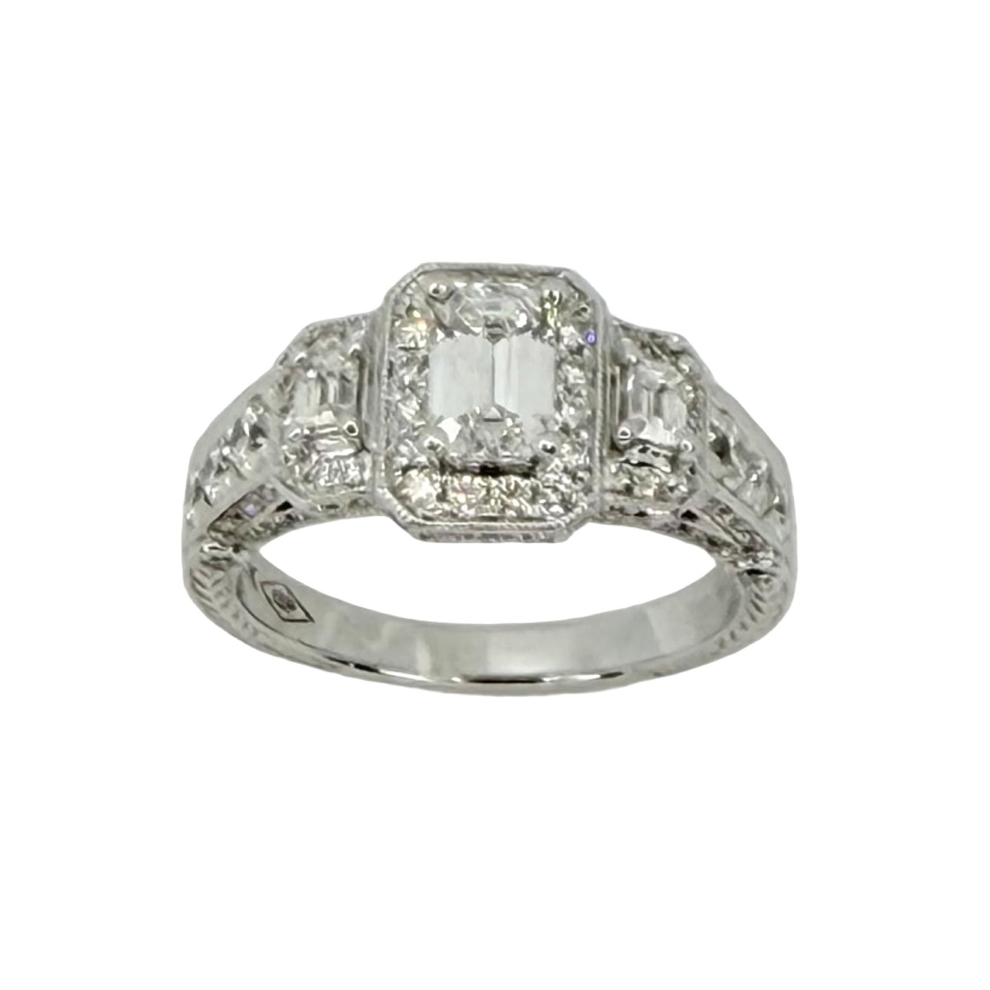 14K White Gold Emerald Cut Diamond Ring 2.00 Carats TW