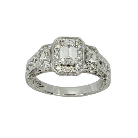 14K White Gold Emerald Cut Diamond Ring 2.00 Carats TW
