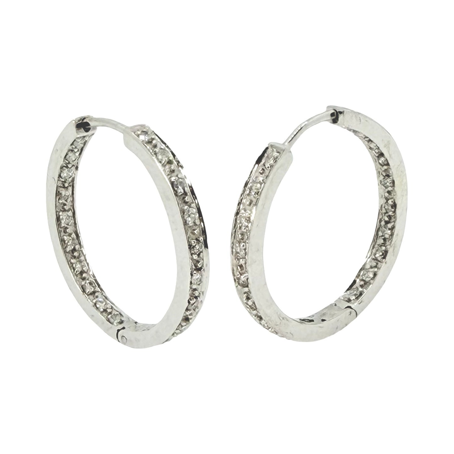 14K White Inside Out Diamond Hoop Earrings