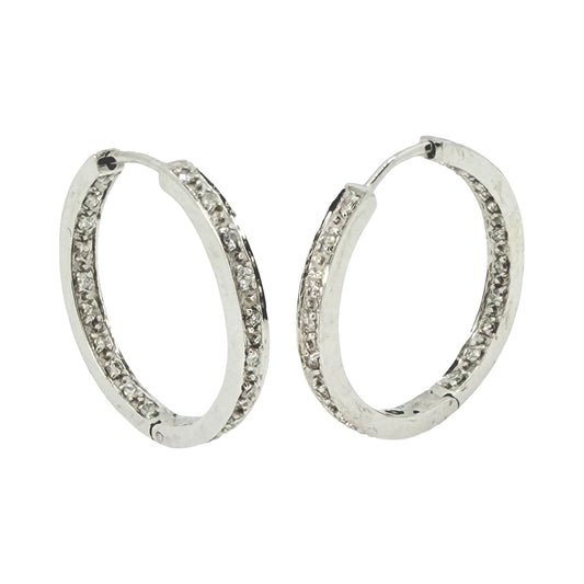 14K White Inside Out Diamond Hoop Earrings