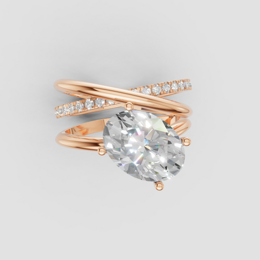 Lab Grown Oval Diamond 4.00 Carats 18K Rose Gold Ring