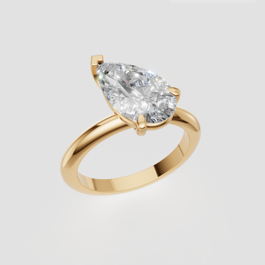 Lab Grown Pear Diamond 1.50 Carats 18K Yellow Gold Solitaire Ring