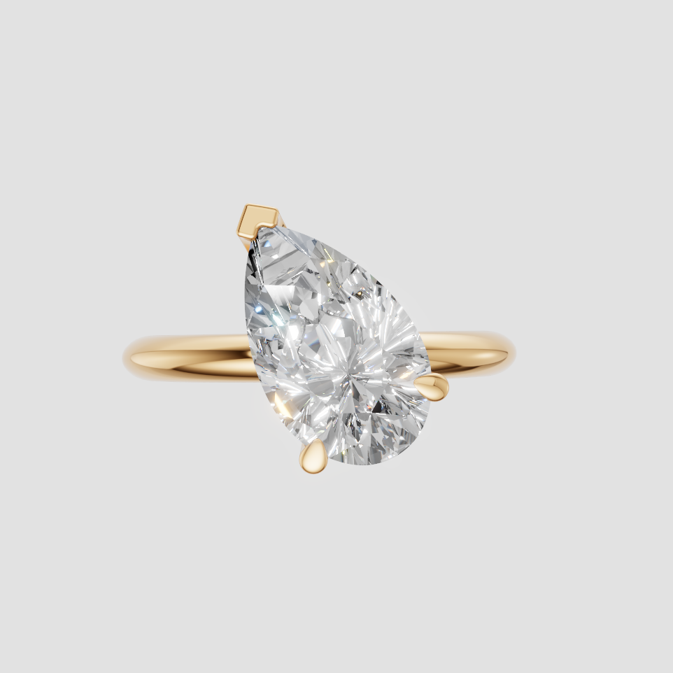 Lab Grown Pear Diamond 1.50 Carats 18K Yellow Gold Solitaire Ring