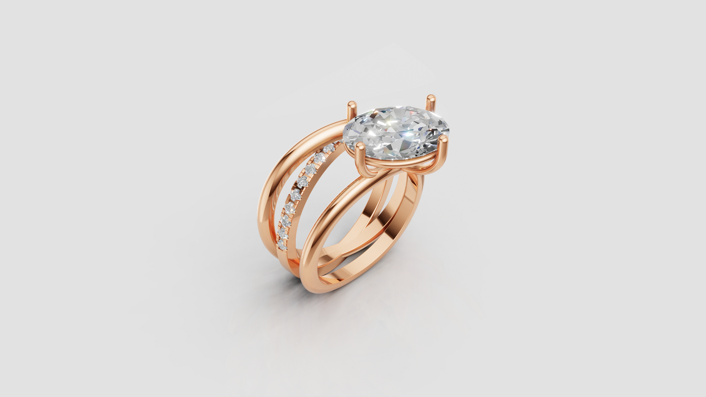 Lab Grown Oval Diamond 4.00 Carats 18K Rose Gold Ring