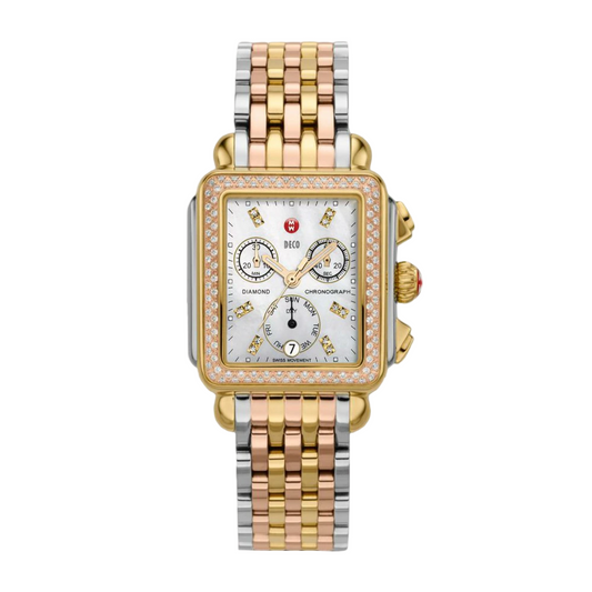 Michele Deco Tri-Tone Quartz Chronograph Mother-of-Pearl Dial with Diamonds MWW06P000077