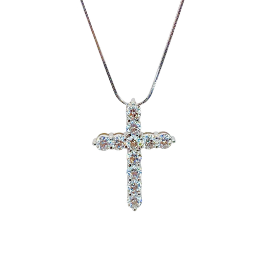 14K White Gold Diamond Cross Pendant 1.45 Carats