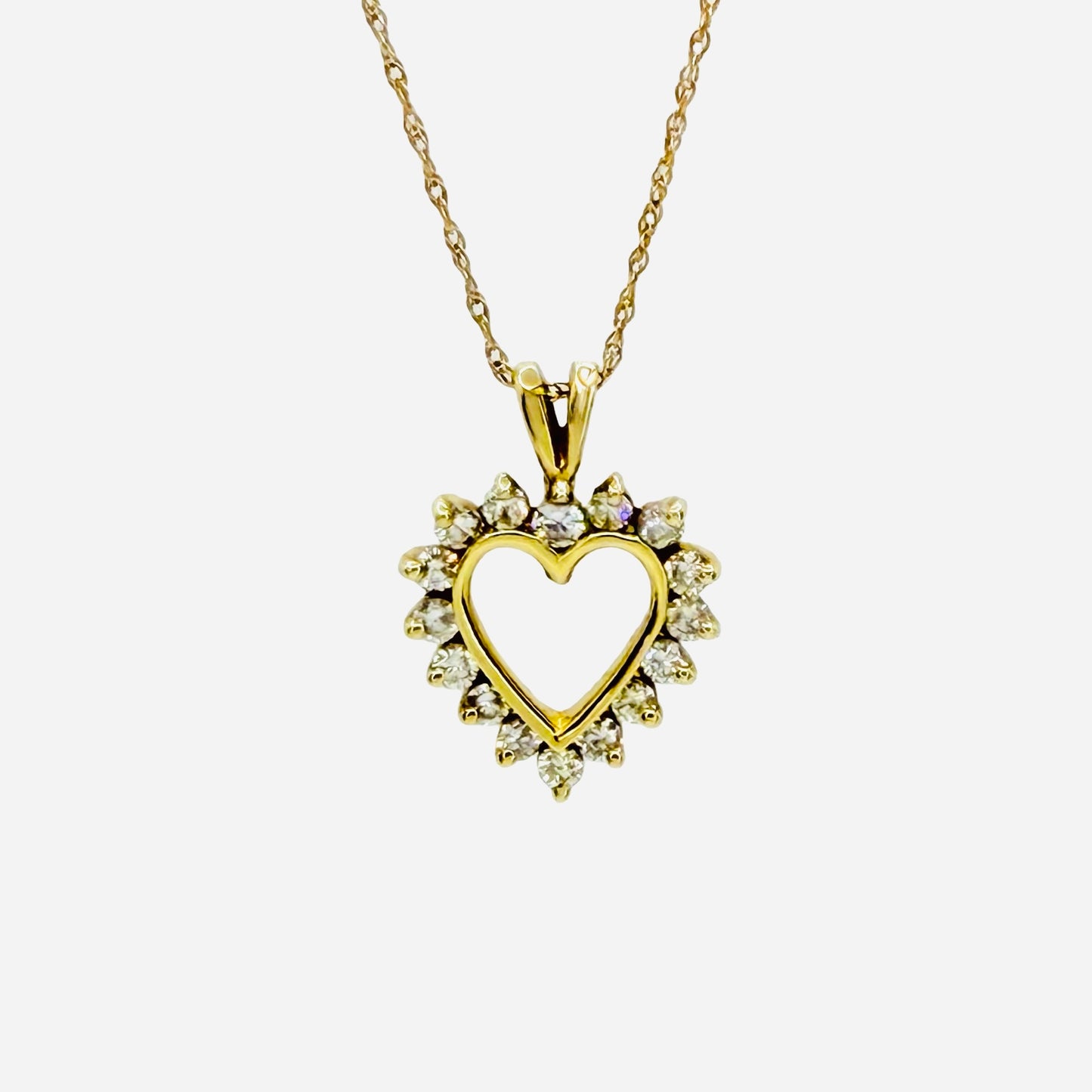 14K Yellow Gold Diamond Open Heart Pendant 0.80 Carat