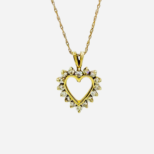 14K Yellow Gold Diamond Open Heart Pendant 0.80 Carat