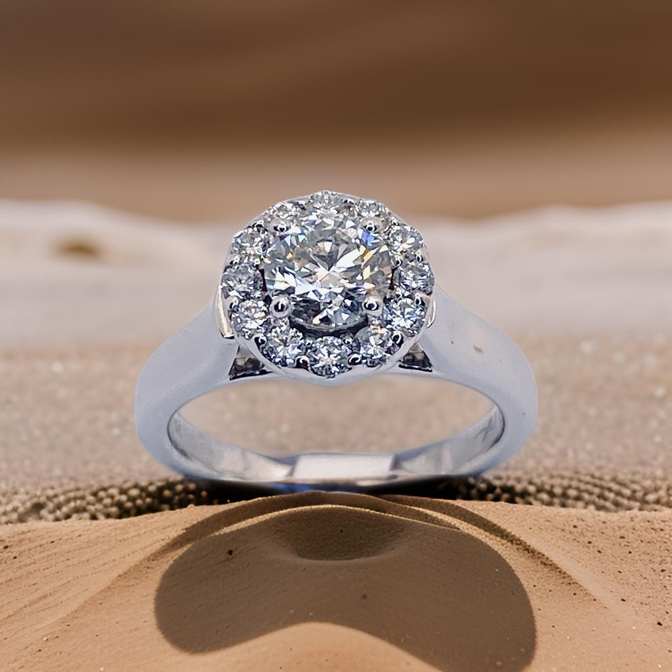 18K White Gold Diamond Halo Ring