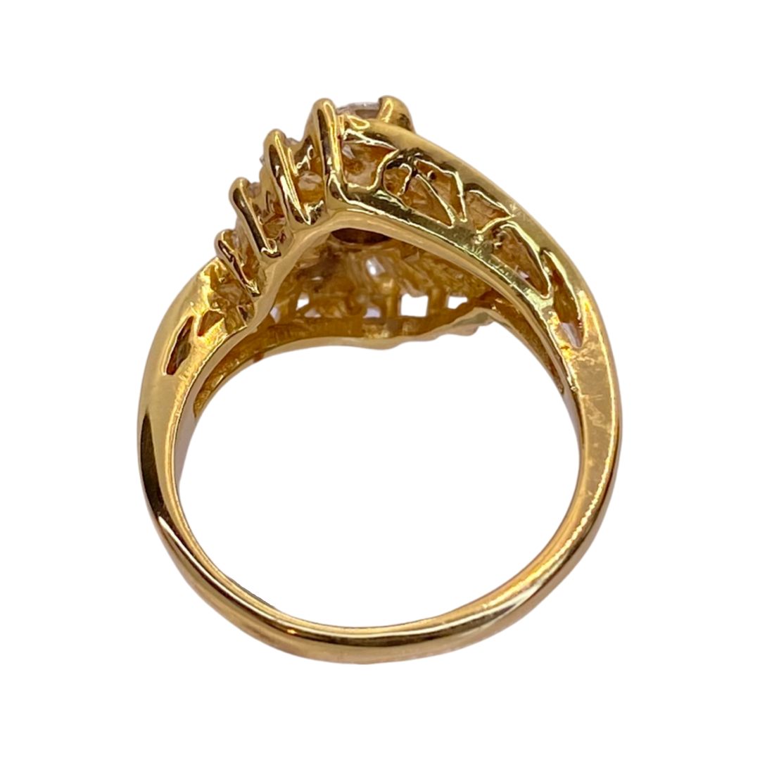 14K Yellow Gold Round & Baguettes Diamond Ring