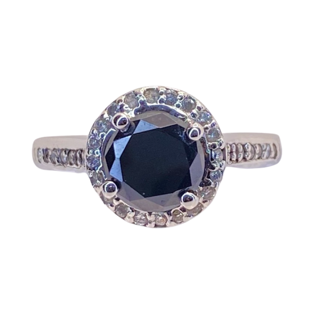 14K White Gold 1.20 Carats Black Diamond Ring