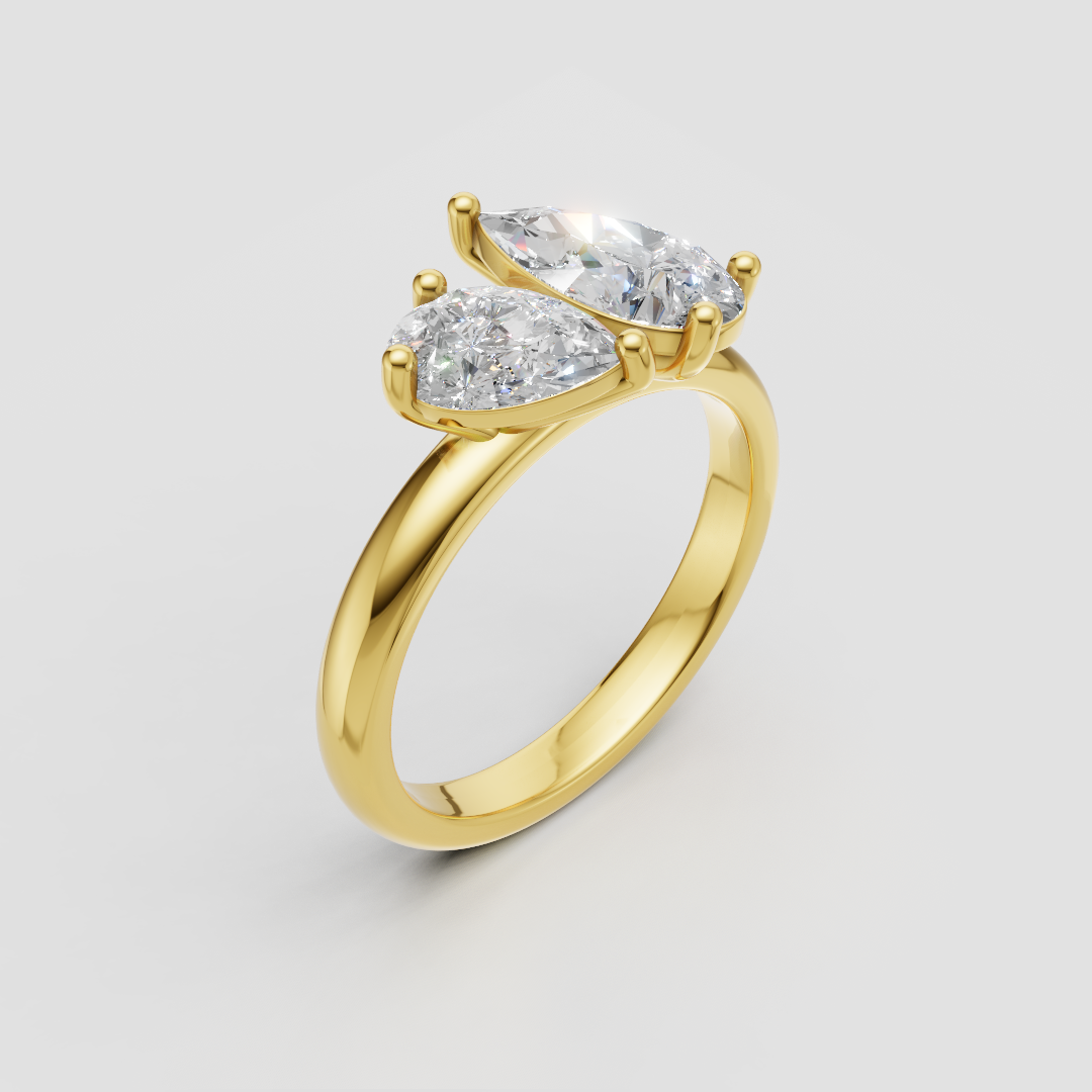 Lab Grown Double Pear Diamond 18K Yellow Gold 1.50 Carats Toi et Moi Ring