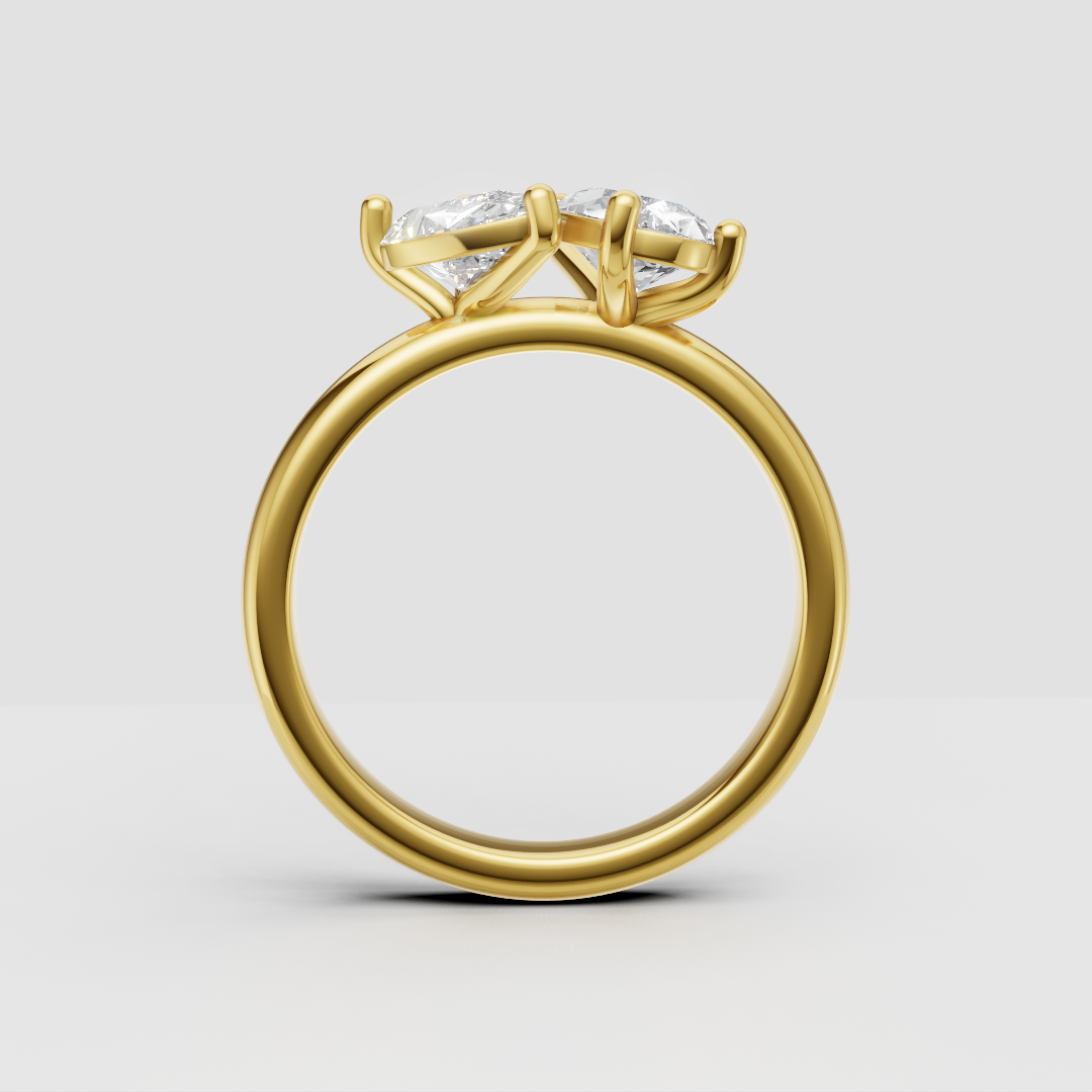 Lab Grown Double Pear Diamond 18K Yellow Gold 1.50 Carats Toi et Moi Ring