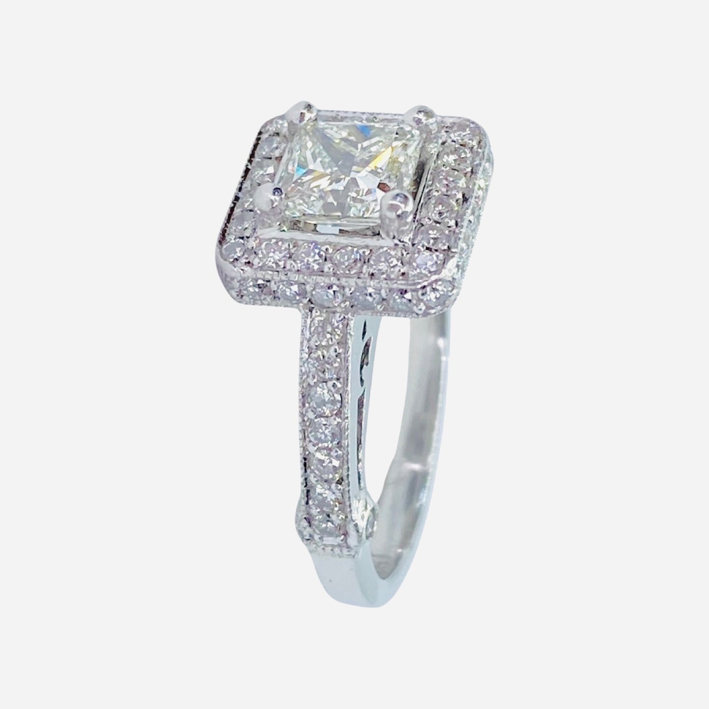 Platinum Princess Cut Diamond Halo Ring