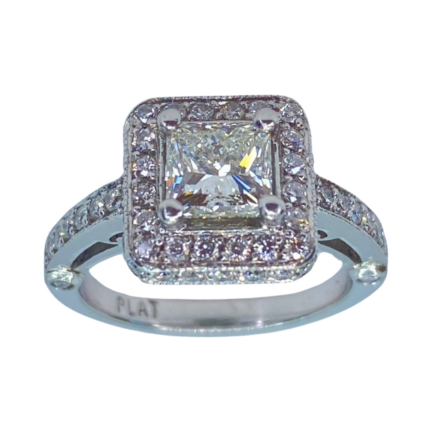 Platinum Princess Cut Diamond Halo Ring