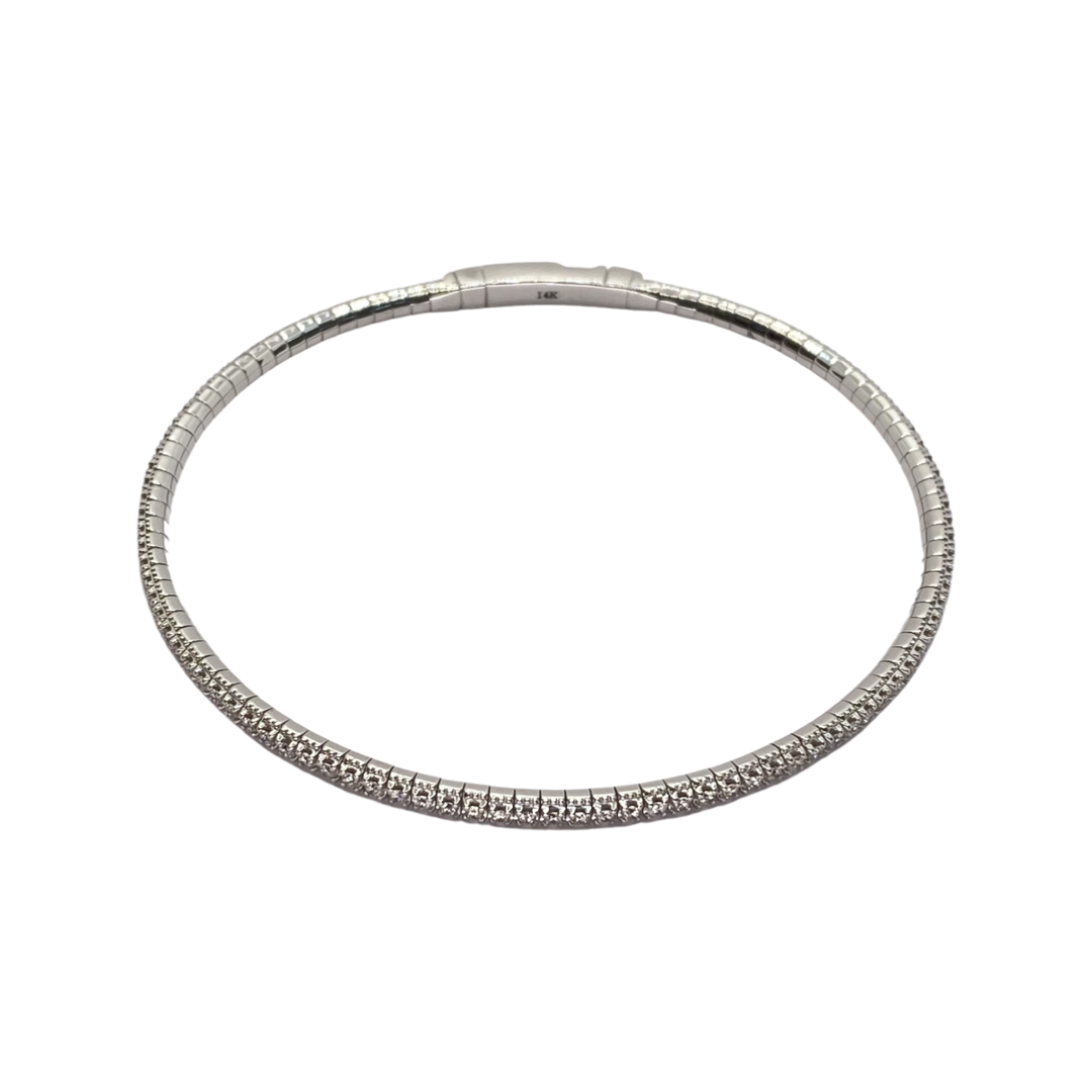 14K White Gold Tennis Bangle Flexible Bracelet