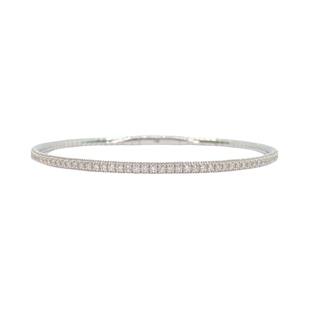 14K White Gold Tennis Bangle Flexible Bracelet