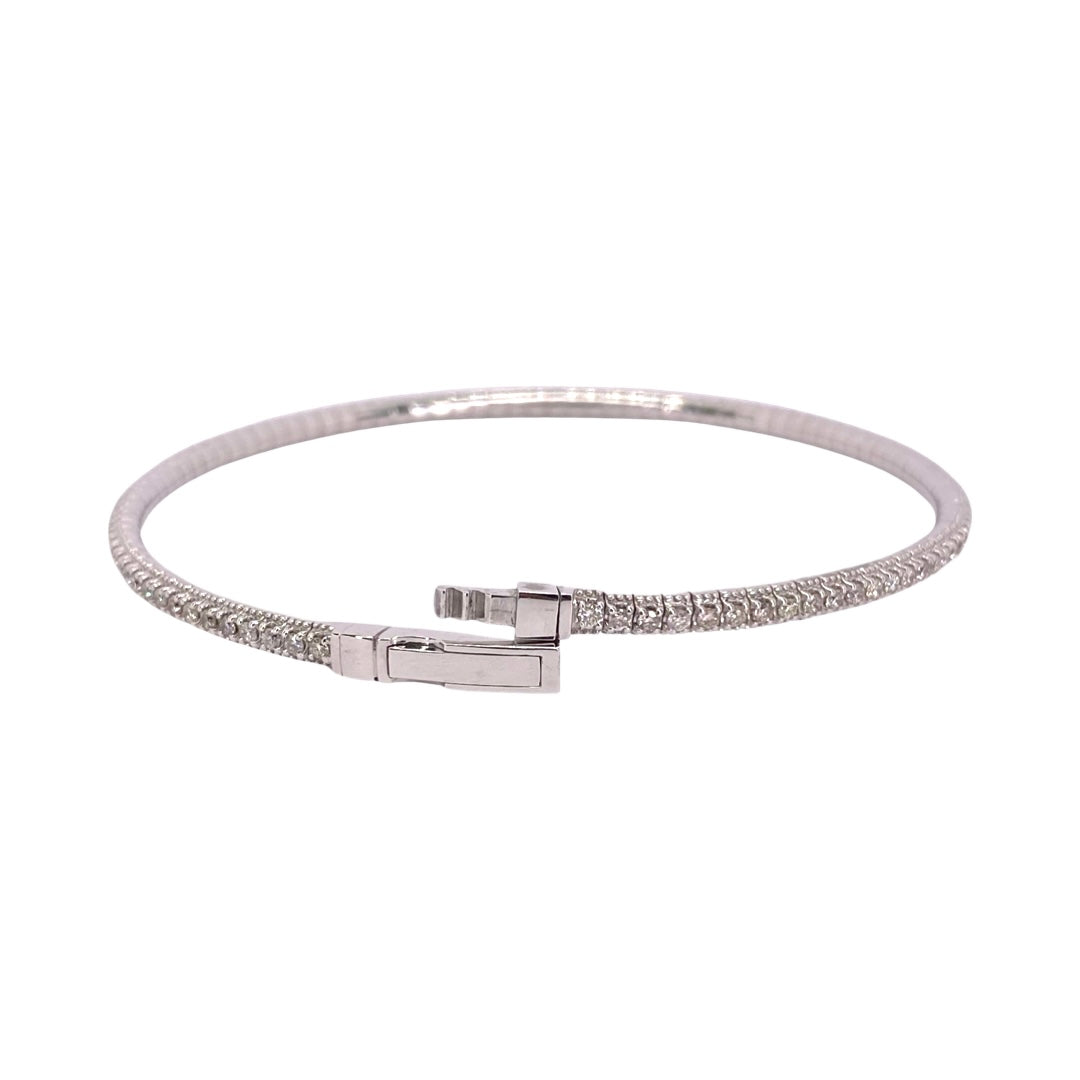 14K White Gold Tennis Bangle Flexible Bracelet