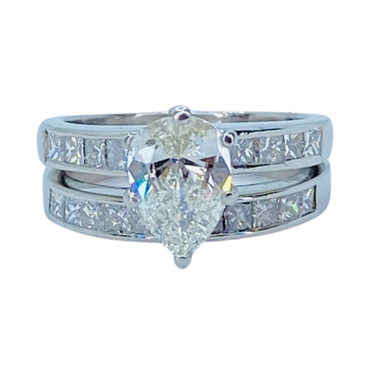 Estate Jewelry Womens Platinum Pear Diamond Wedding Ring Set