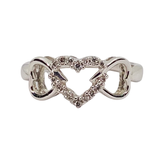 10K White Gold Heart Trio Ring