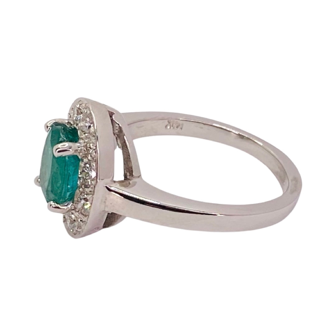 14K White Gold 1.00CT Oval Emerald Ring