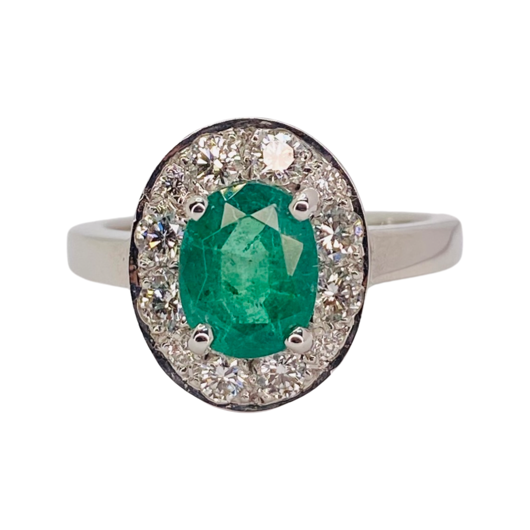 14K White Gold 1.00CT Oval Emerald Ring