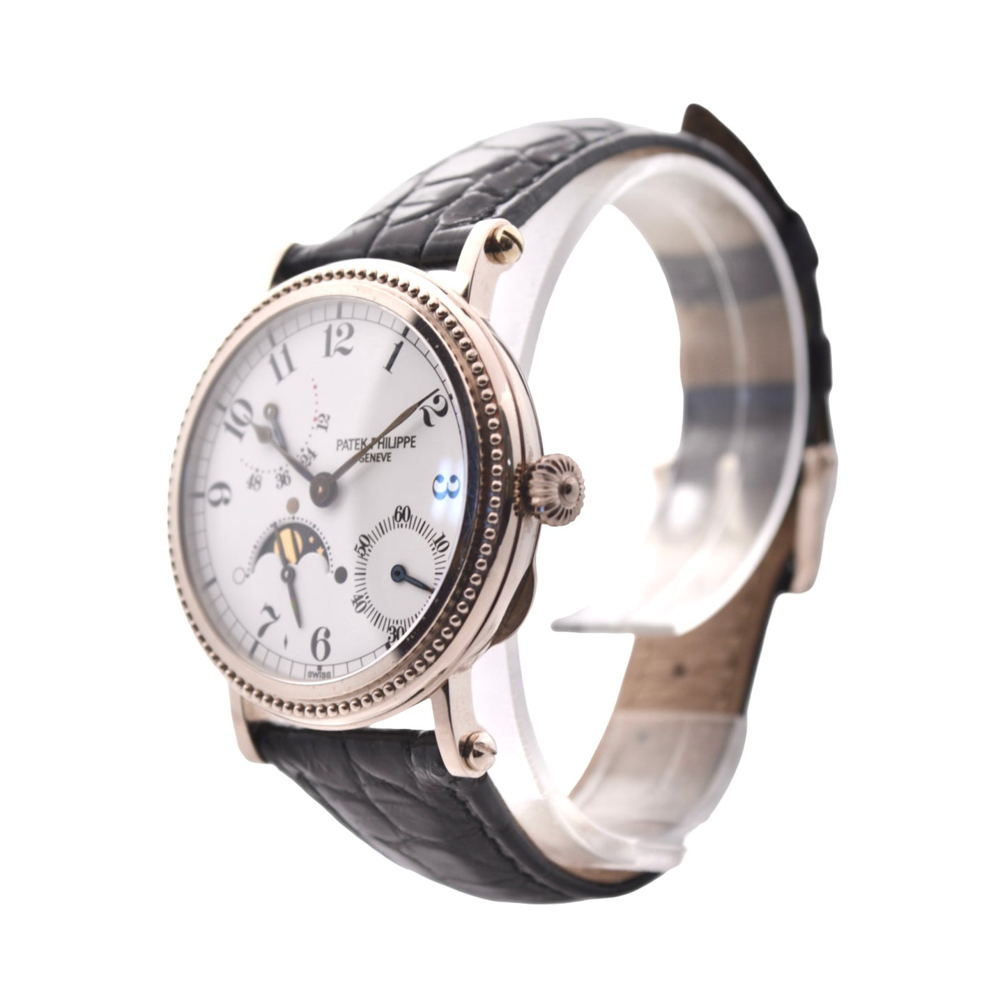 Patek Philippe Complications Moonphase "Age of the Moon" Officer's Watch 18K White Gold Automatic 5015G