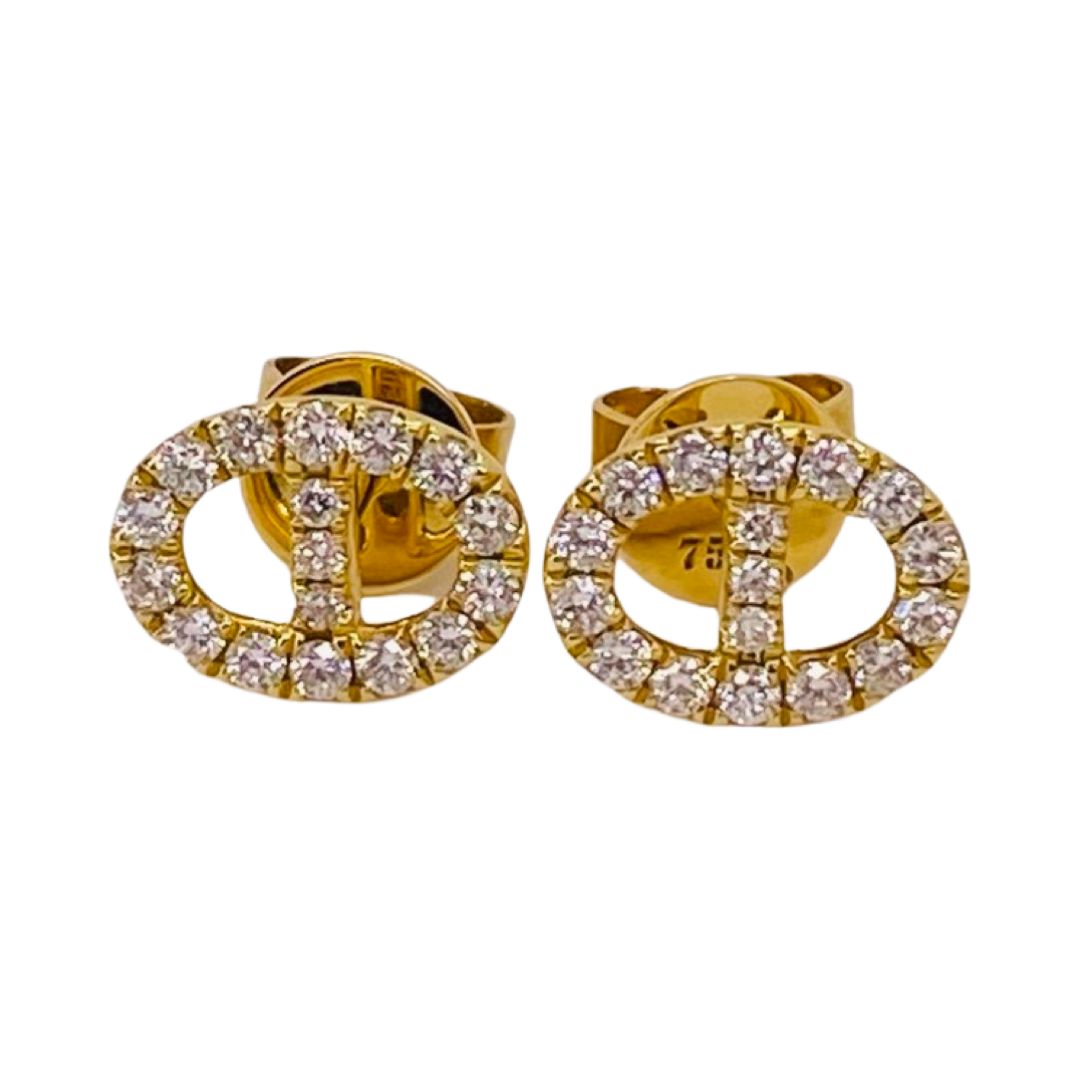 18K Yellow Gold Diamond Stud Oval Earrings