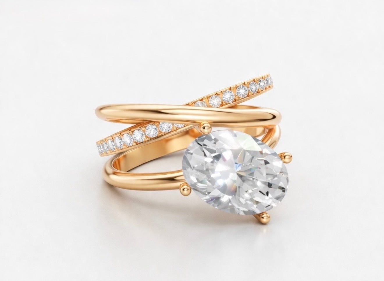 Lab Grown Oval Diamond 4.00 Carats 18K Rose Gold Ring