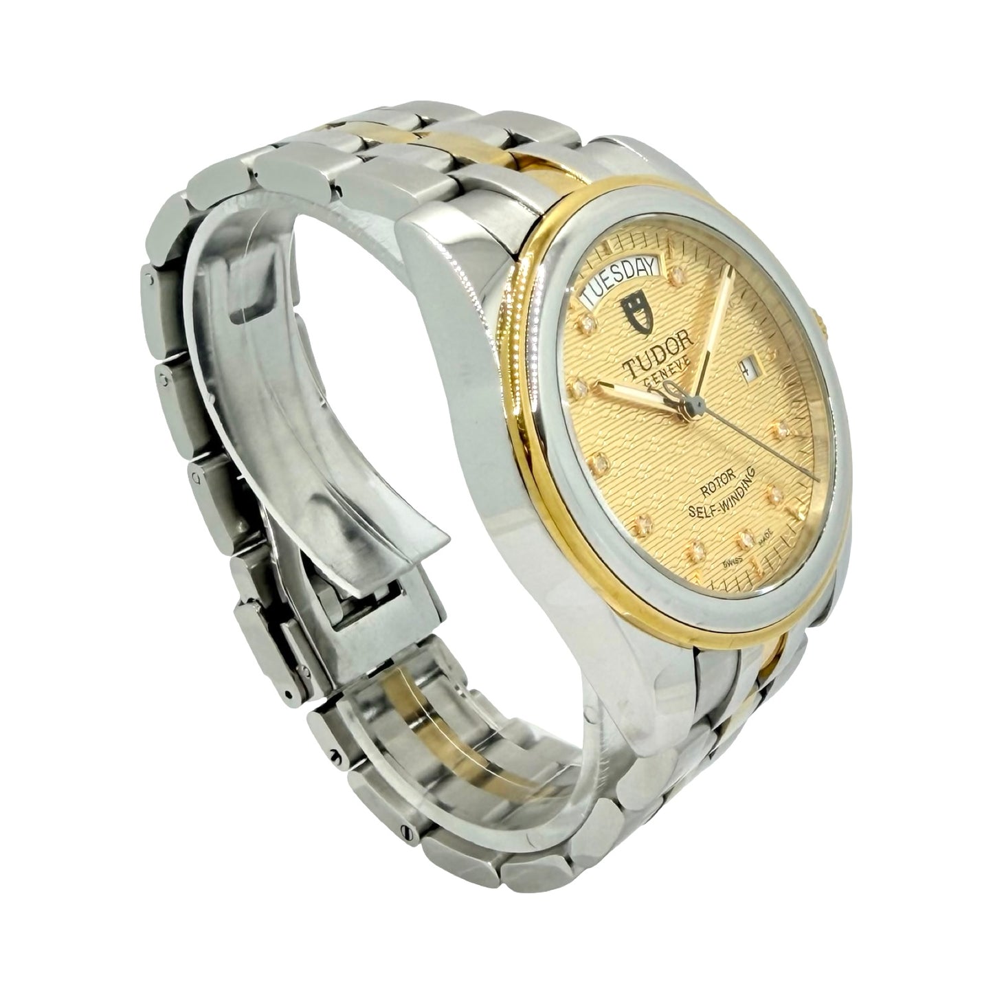 Tudor Glamour Day Date 39mm Champagne Jacquard Diamond Dial 18K Gold/Steel Bracelet 56003