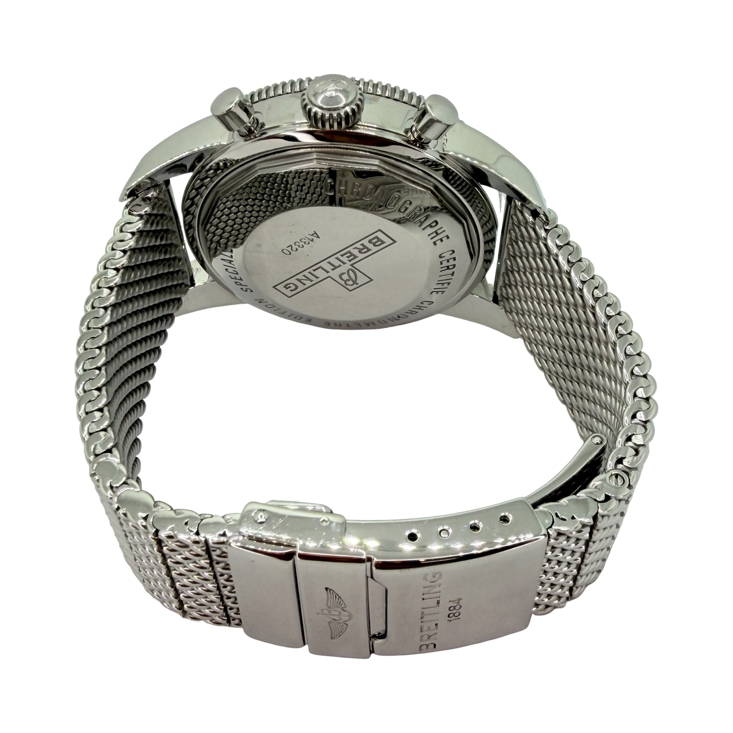 Breitling Superocean 46mm Automatic Chronograph Blue DialSteel Mesh bracelet A13320