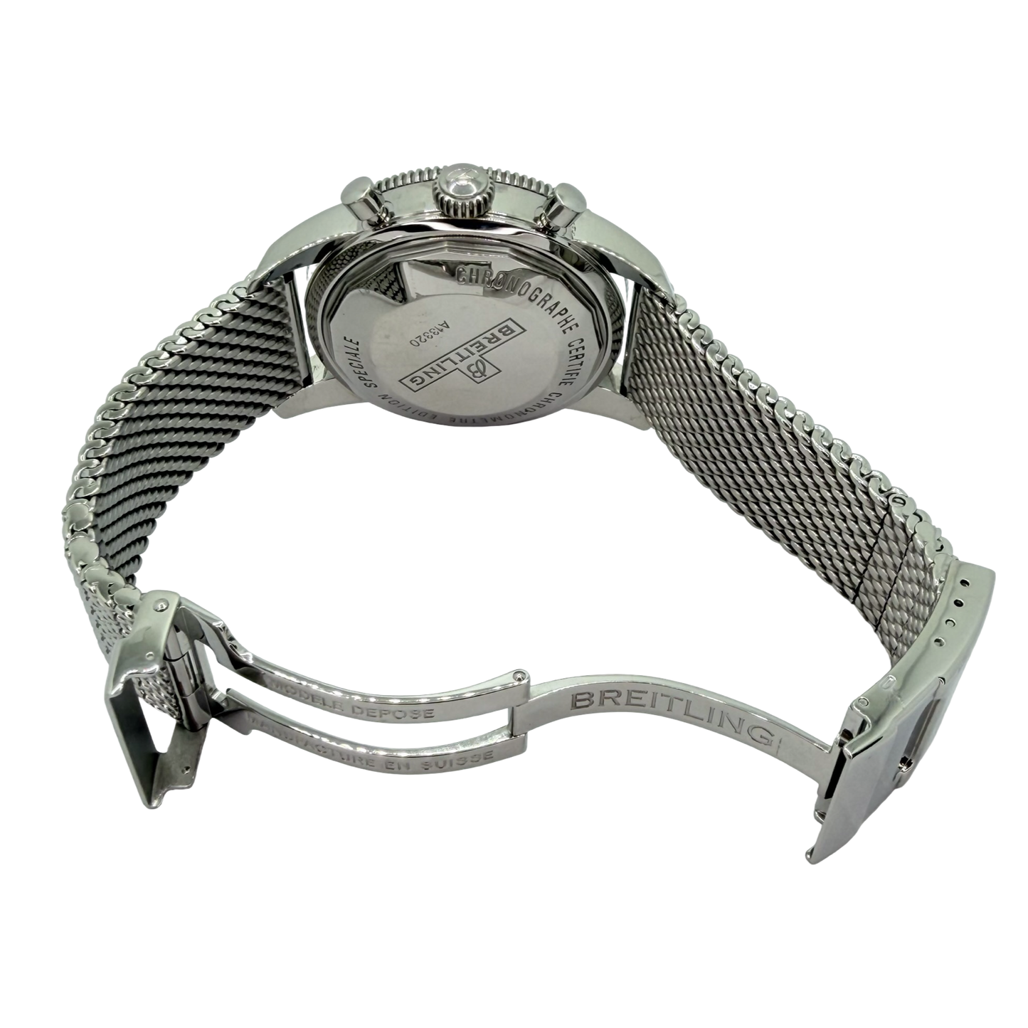 Breitling Superocean 46mm Automatic Chronograph Blue DialSteel Mesh bracelet A13320