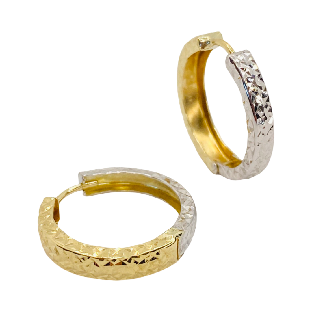 10K White and Yellow Gold Hoop Earrings