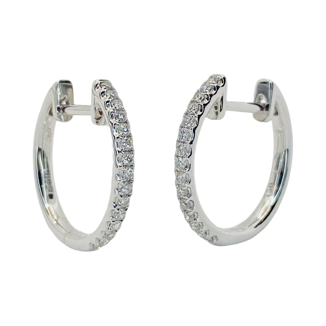 18K White Gold Huggie Hoop Diamond Earrings