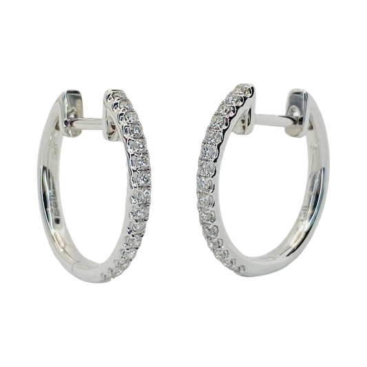 18K White Gold Huggie Hoop Diamond Earrings