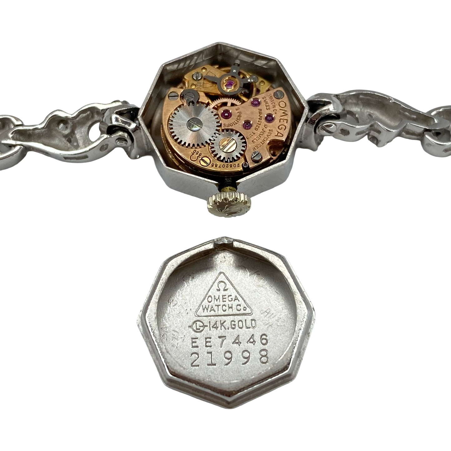 Vintage 14K White Gold Omega Cocktail Watch with Diamonds Manual Wind Ref. EE7446