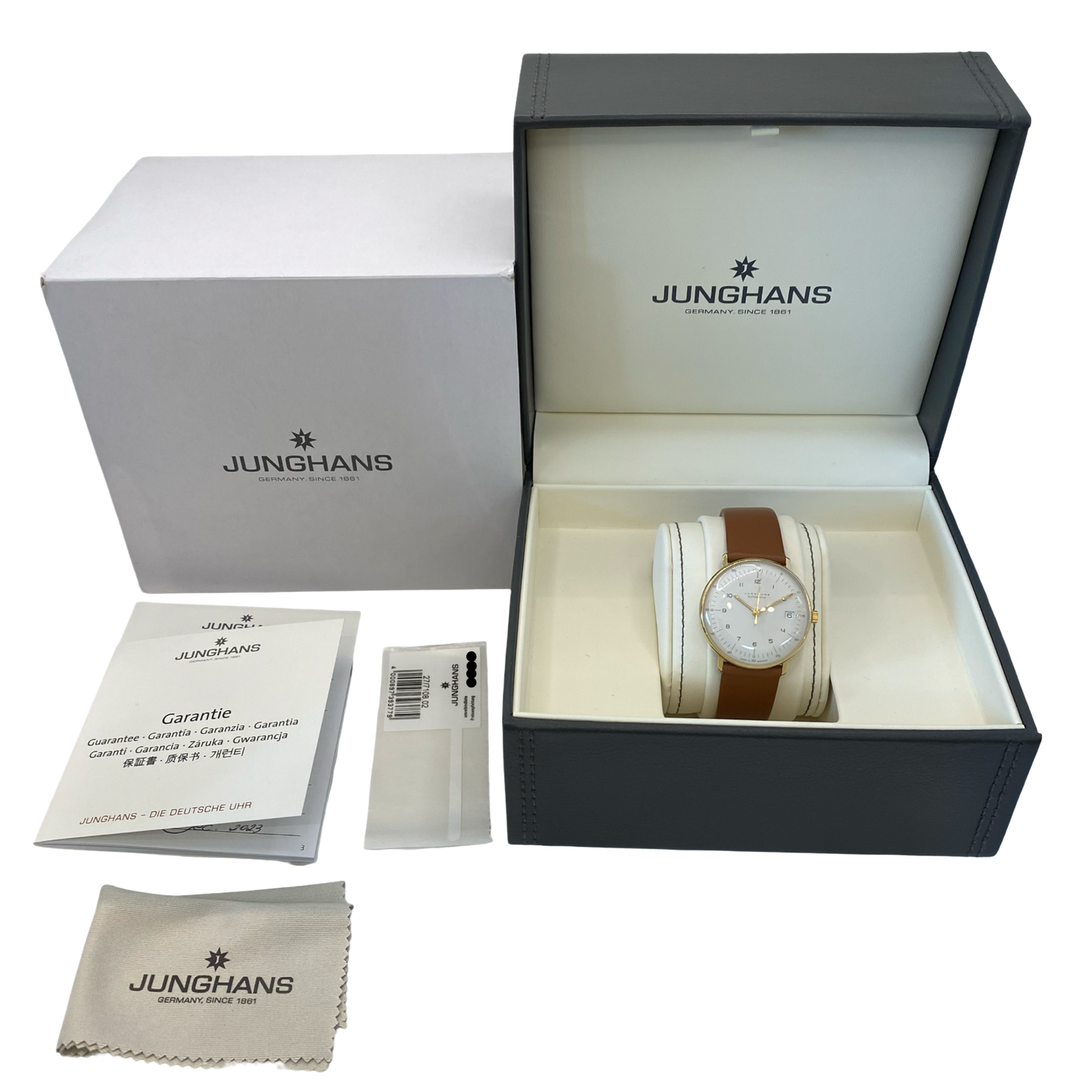 Junghans  Max Bill Automatic Date 34mm Silver Dial Brown Leather  27/7108.02