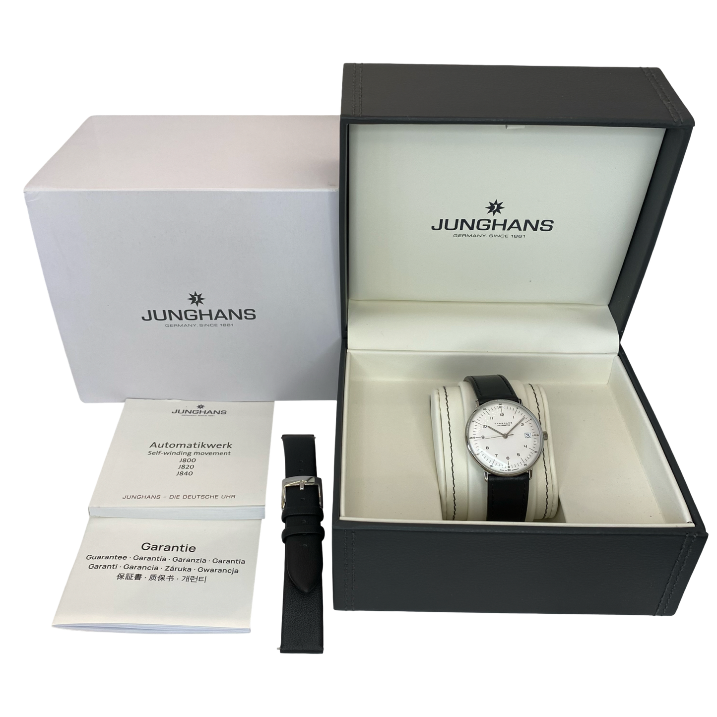 Junghans  Max Bill Automatic Date 34mm Silver Dial Black Leather 24/4107.02