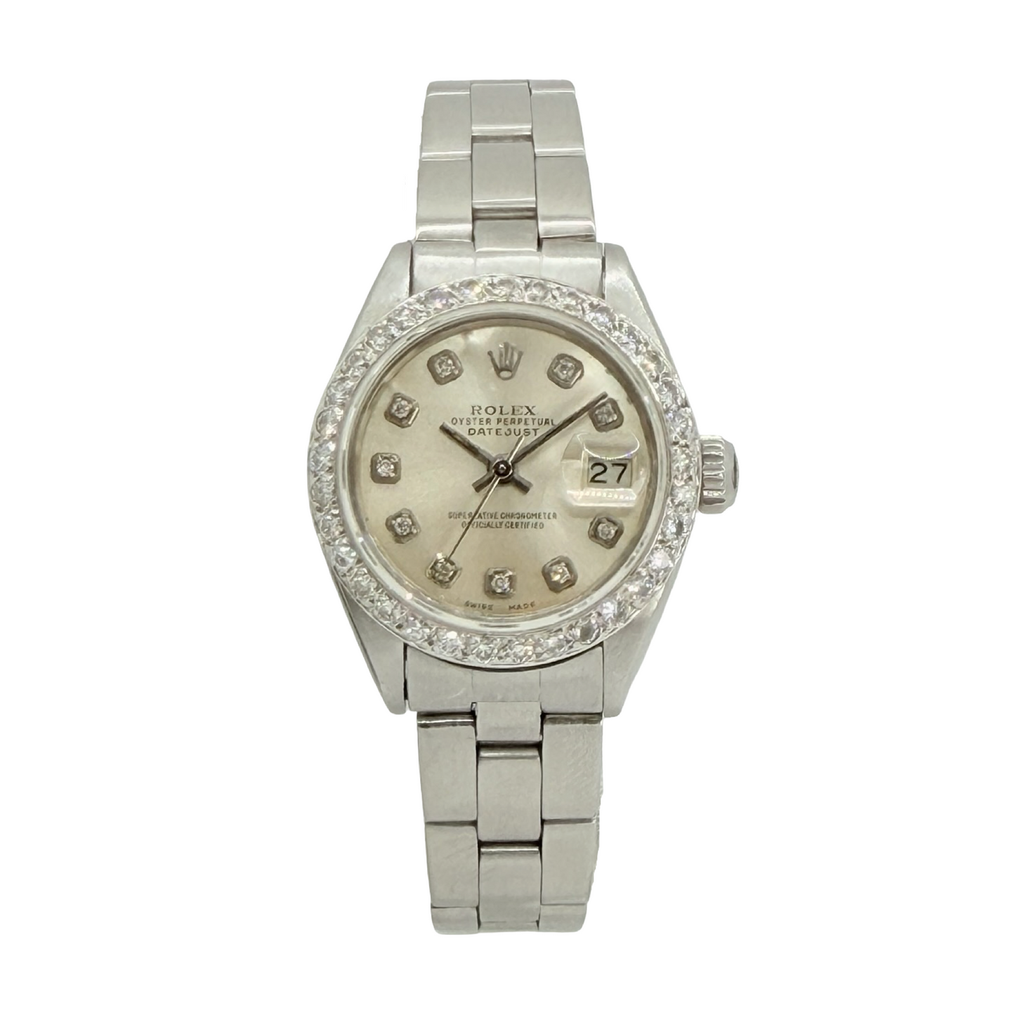 Rolex Datejust 26mm Silver Diamond Dial Diamond Bezel Steel Oyster Bracelet Ref.6916 C.1980