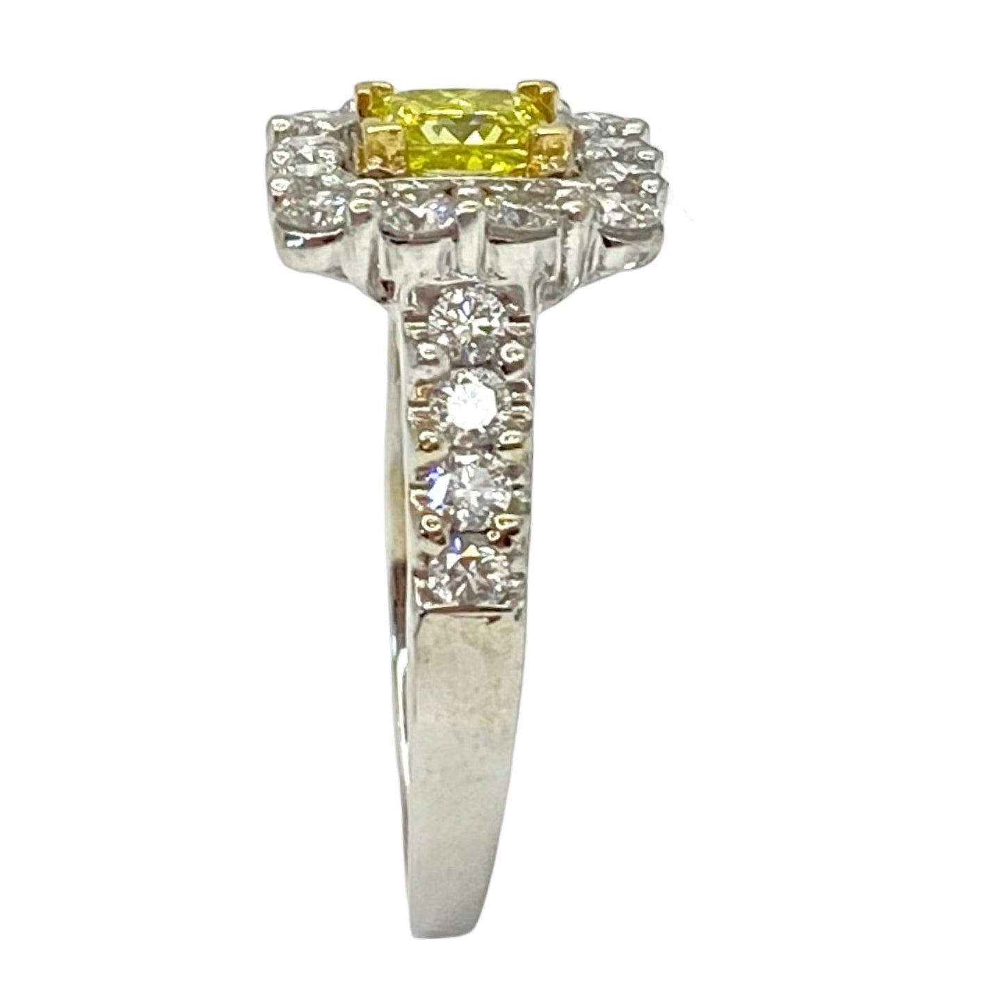 14K White Gold Fancy Yellow Princess Cut Diamond Ring