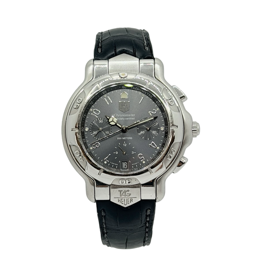 TAG Heuer 6000 Series Automatic Chronograph Chronometer Slate Grey Dial Leather Strap CH5112