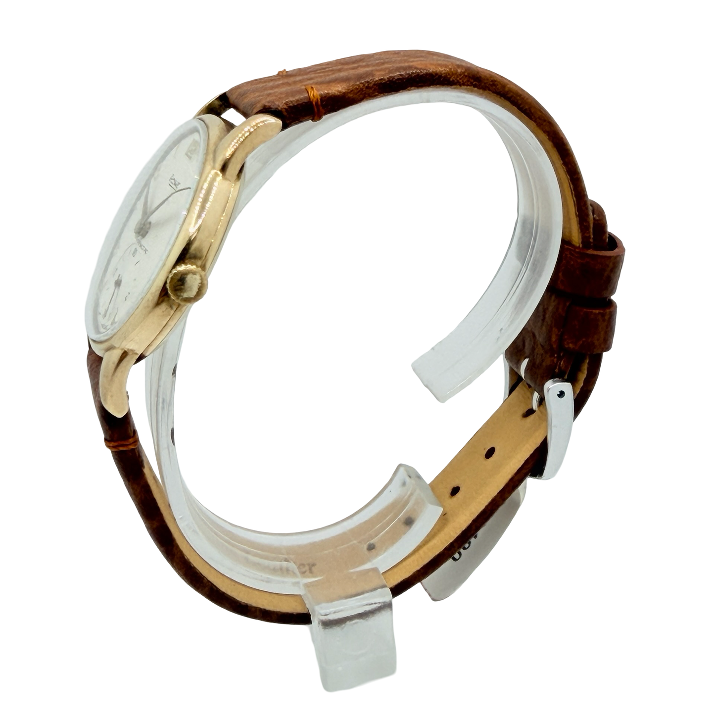Rone 9ct Gold Non-magnetic Manual Wind 31mm White Dial Brown Strap
