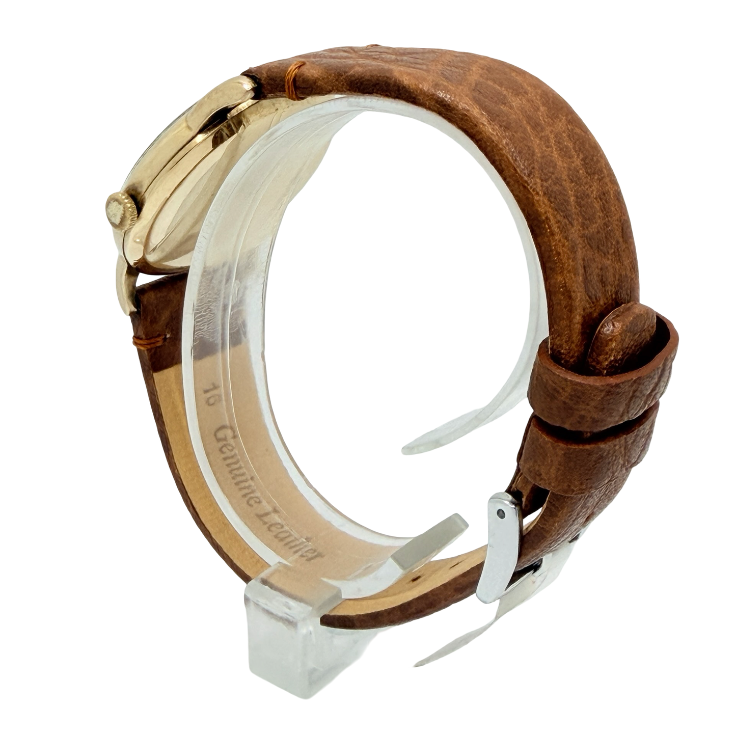 Rone 9ct Gold Non-magnetic Manual Wind 31mm White Dial Brown Strap